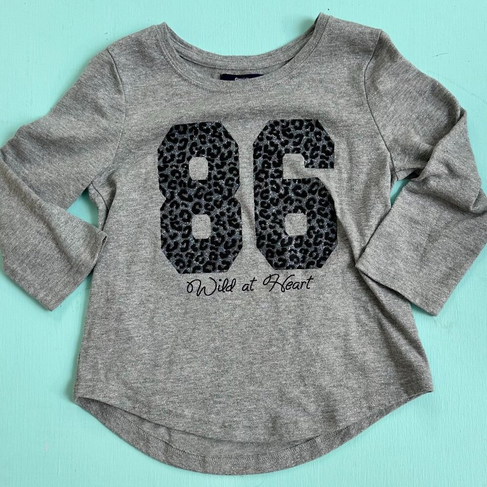 Gap Kids Jersey Top Gray Black Sparkly Top Cheetah Print 3/4 Sleeves Size Medium